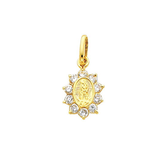 14K Yellow Gold Virgen de Guadalupe Charm with CZ Halo