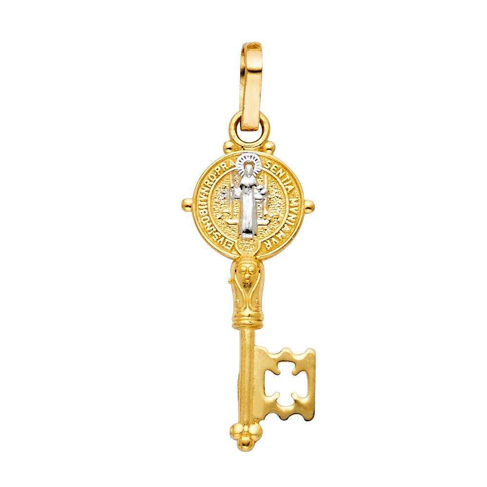 14K Two-Tone Gold Saint Benedict Key Pendant aproxo 1 1/4" tall