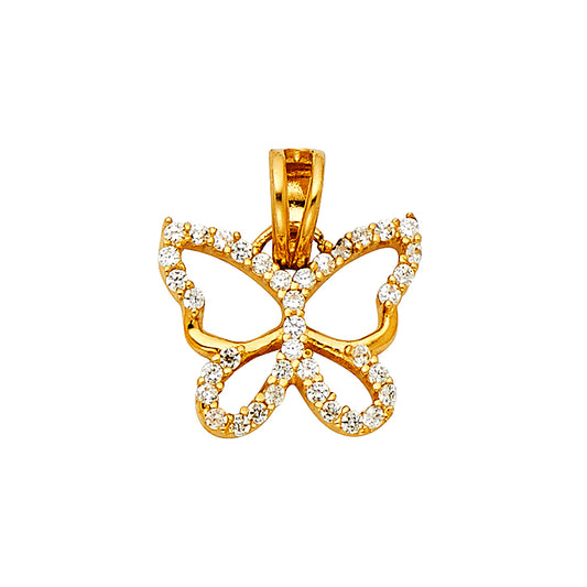 14K Yellow Gold Butterfly CZ Pendant