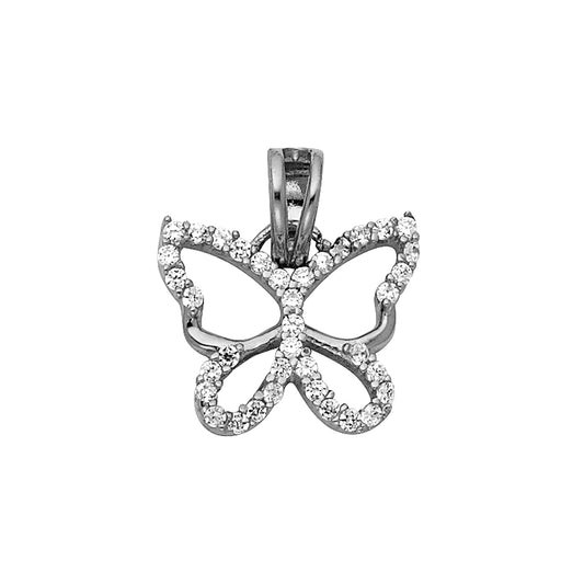 14K White Gold Butterfly CZ Pendant