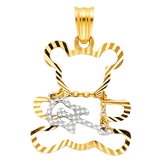 14K Two-Tone Gold Rock & Roll Teddy Bear Guitar Pendant