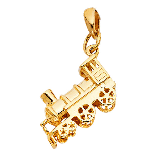 14K Yellow Gold Filigree Train Locomotive Pendant