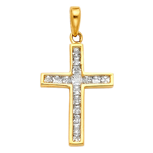 14K Yellow Gold CZ Cross Pendant aprox 3/4" tall