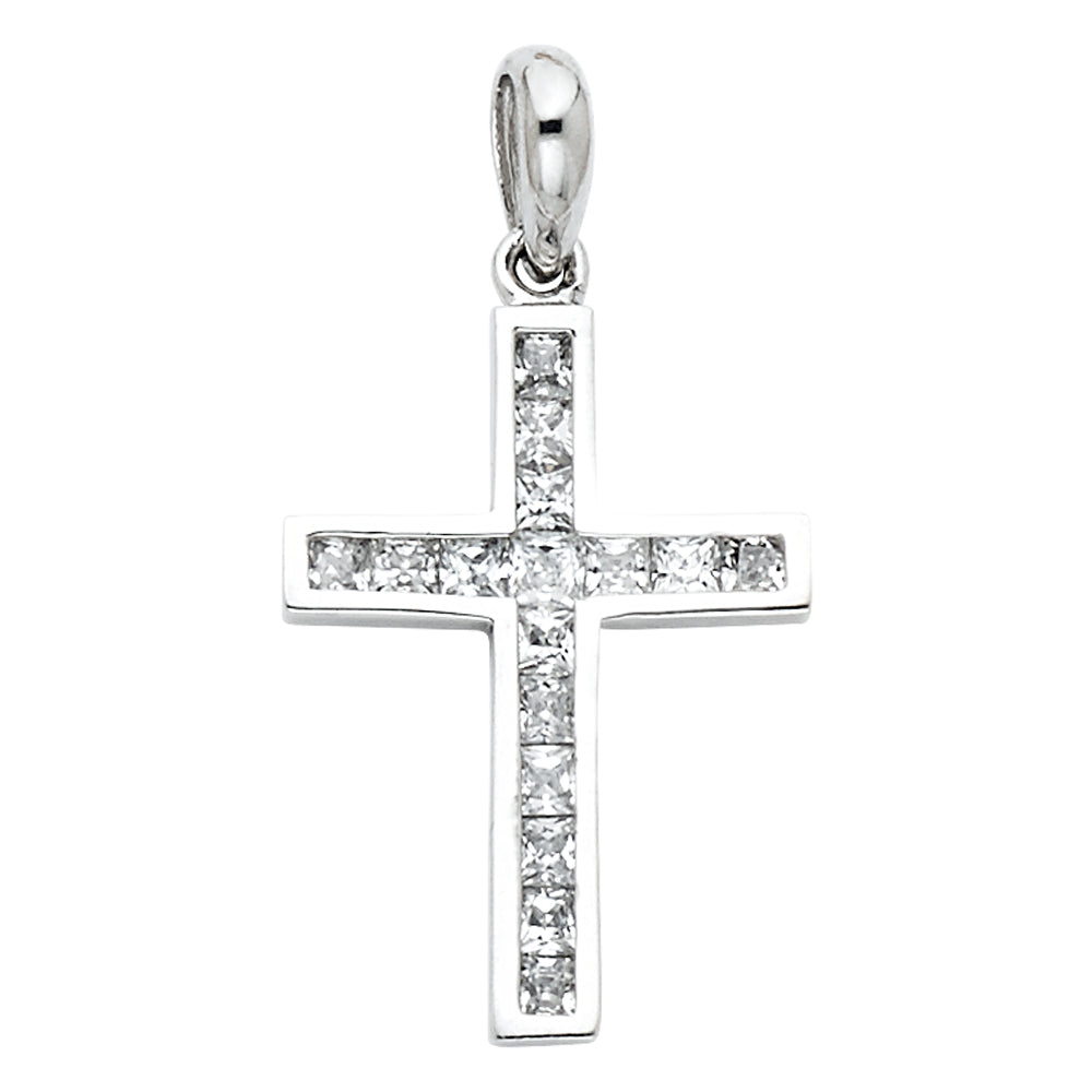 14K White Gold CZ Cross Pendant aprox 3/4" tall