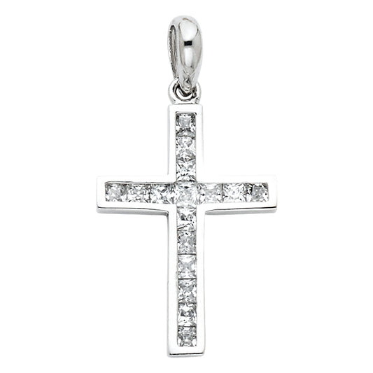 14K White Gold CZ Cross Pendant aprox 3/4" tall