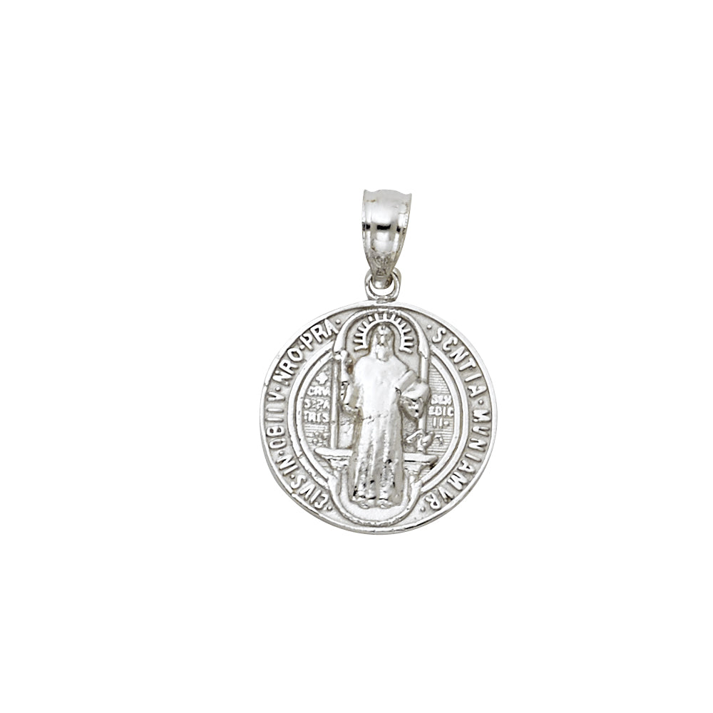 14K White Gold Saint Benedict Round Medal Pendant aprox 3/4" tall