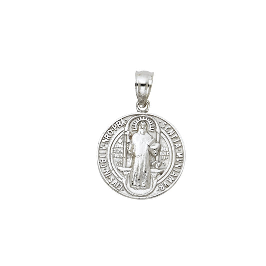 14K White Gold Saint Benedict Round Medal Pendant aprox 3/4" tall