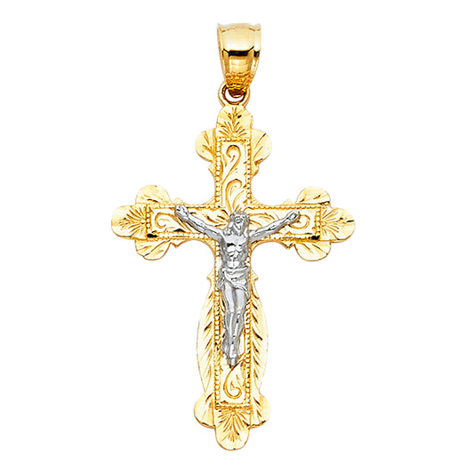 14K Yellow Gold Two-Tone Crucifix Pendant aprox 1 1/4" tall
