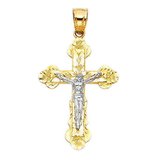 14K Yellow Gold Two-Tone Crucifix Pendant aprox 1" tall