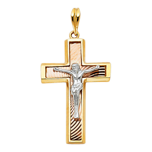 14K Tri-Color Gold Crucifix Pendant aprox 1 1/4" tall
