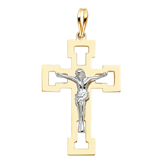 14K Two-Tone Gold Crucifix Pendant aprox 1" tall