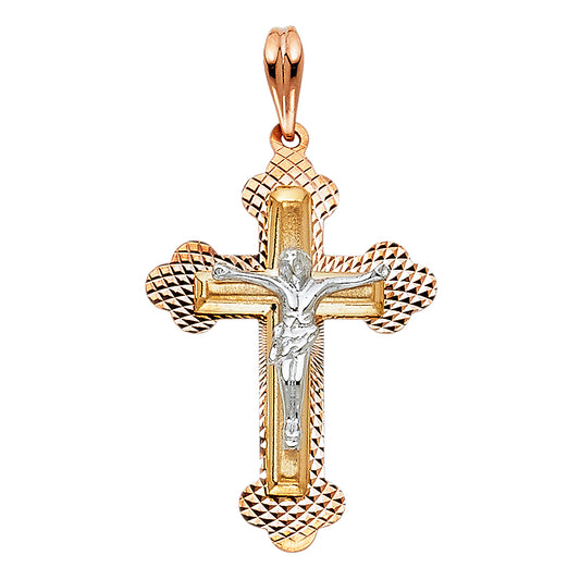 14K Tri-Color Gold Crucifix Pendant aprox 1" tall