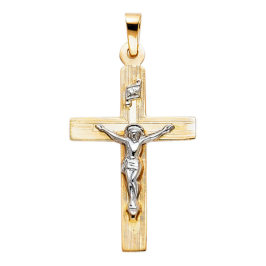 14K Yellow Gold Two-Tone Crucifix Pendant aprox 1 1/4" tall