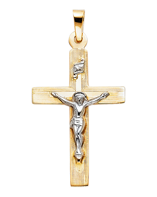 14K Yellow Gold Two-Tone Crucifix Pendant aprox 1 1/4