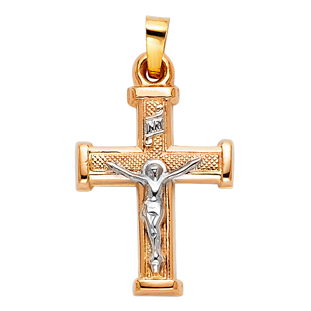 14K Yellow Gold Two-Tone Crucifix Pendant aprox 1" tall