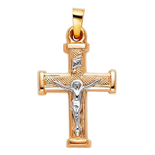 14K Yellow Gold Two-Tone Crucifix Pendant aprox 1" tall