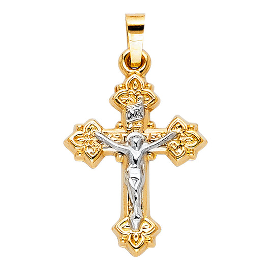 14K Yellow Gold Two-Tone Ornate Crucifix Pendant aprox 1" tall
