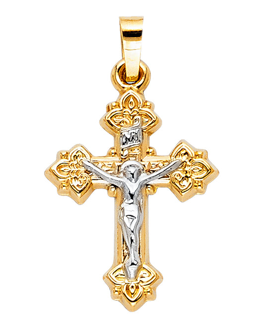 14K Yellow Gold Two-Tone Ornate Crucifix Pendant aprox 1