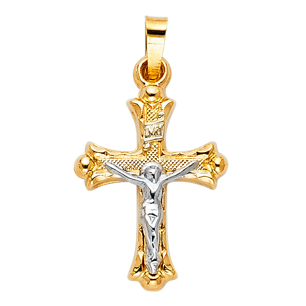 14K Yellow Gold Two-Tone Textured Crucifix Pendant aprox 1" tall