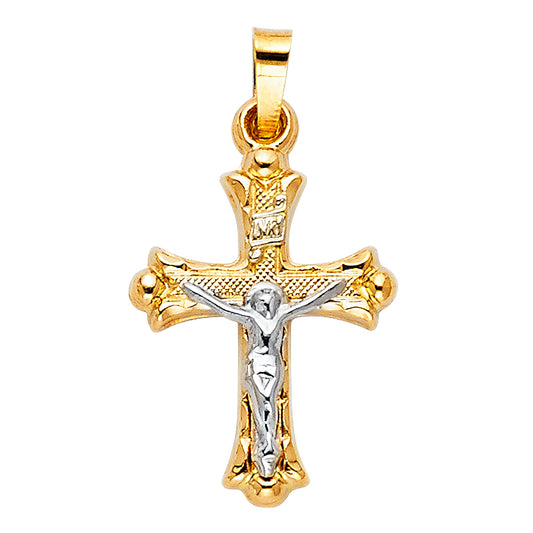 14K Yellow Gold Two-Tone Textured Crucifix Pendant aprox 1" tall