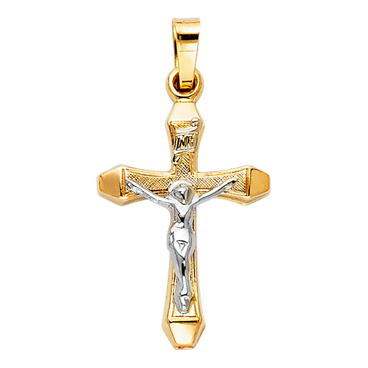 14K Yellow Gold Two-Tone Textured Crucifix Pendant aprox 1" tall