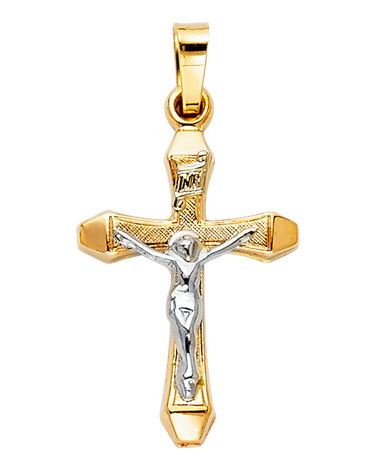 14K Yellow Gold Two-Tone Textured Crucifix Pendant aprox 1