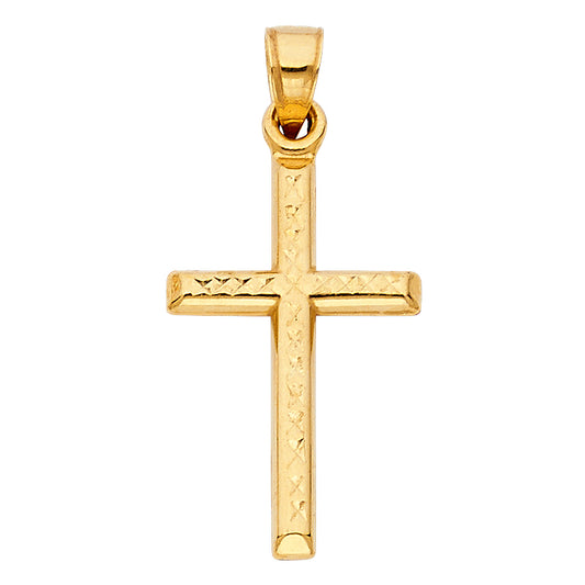 14K Yellow Gold Diamond-Cut Cross Pendant aprox 1" tall
