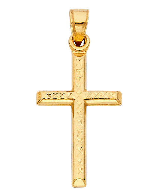 14K Yellow Gold Diamond-Cut Cross Pendant aprox 1