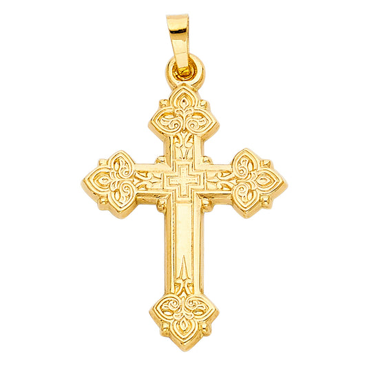 14K Yellow Gold Ornate Cross Pendant aprox 1" tall