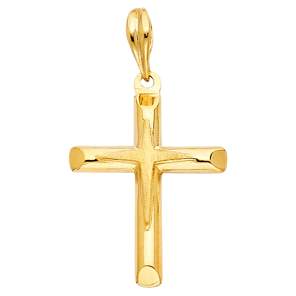 14K Yellow Gold High-Polished Rounded Cross Pendant aprox 1" tall