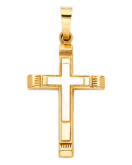 14K Two-Tone Gold High-Polished Cross Pendant aprox 3/4