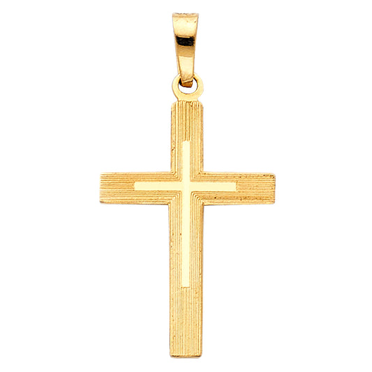 14K Yellow Gold High-Polished & Textured Cross Pendant aproc 3/4" tall