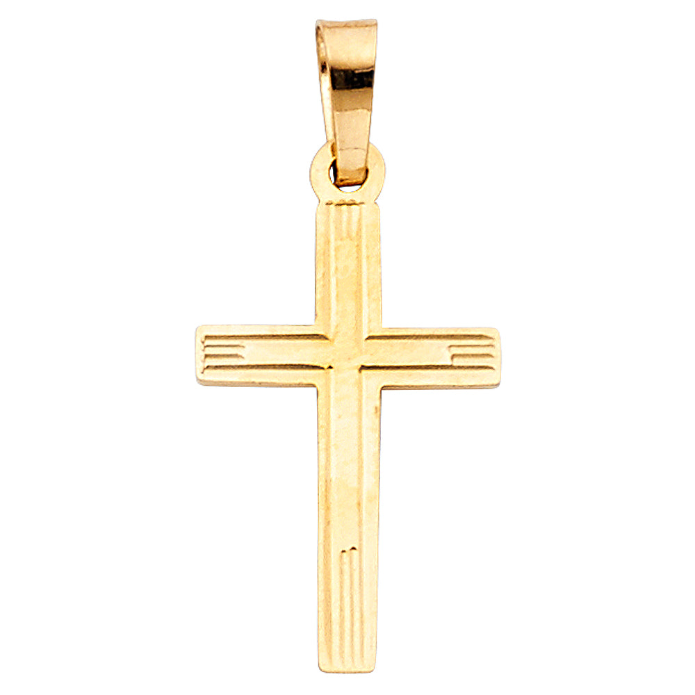 14K Yellow Gold High-Polished & Textured Cross Pendant aproc 3/4" tall