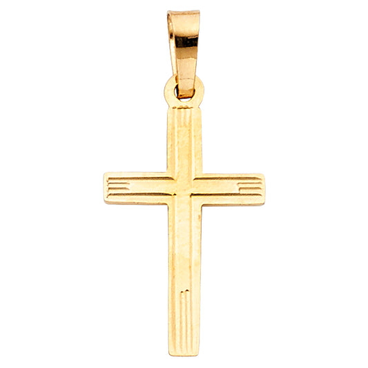 14K Yellow Gold High-Polished & Textured Cross Pendant aproc 3/4" tall