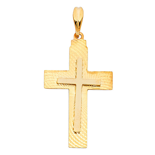 14K Yellow Gold Diamond-Cut  Cross Pendant aprox 1 1/4" tall