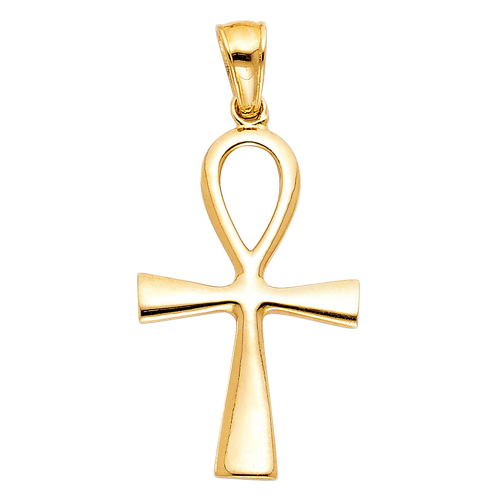 14K Yellow Gold High-Polished Ankh Cross Pendant aprox 1" tall