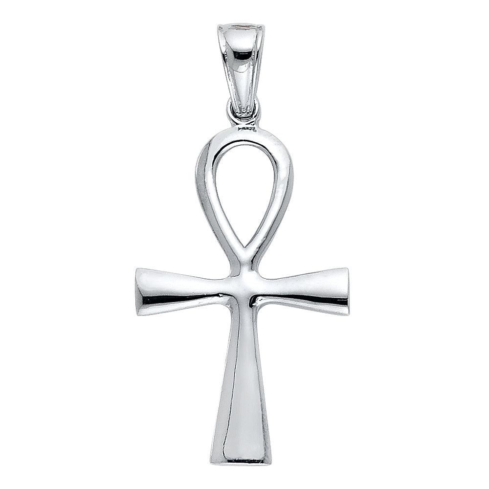 14K White Gold High-Polished Ankh Cross Pendant aprox 1" tall