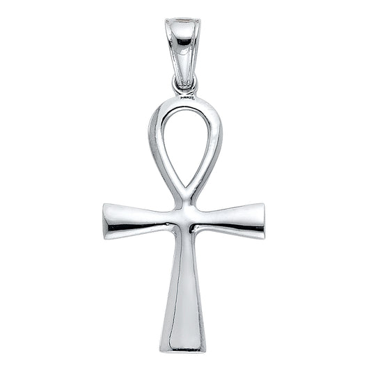 14K White Gold High-Polished Ankh Cross Pendant aprox 1" tall