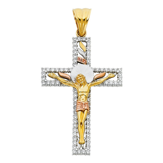 14K Tri-Color Gold with CZ Accents (Yellow, White & Rose Gold) aprox 2 1/2" tall