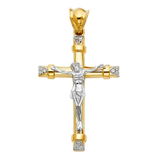 14K Two-Tone Gold with CZ Accents (Yellow Gold cross with White Gold Christ) aprox 1 /34" tall