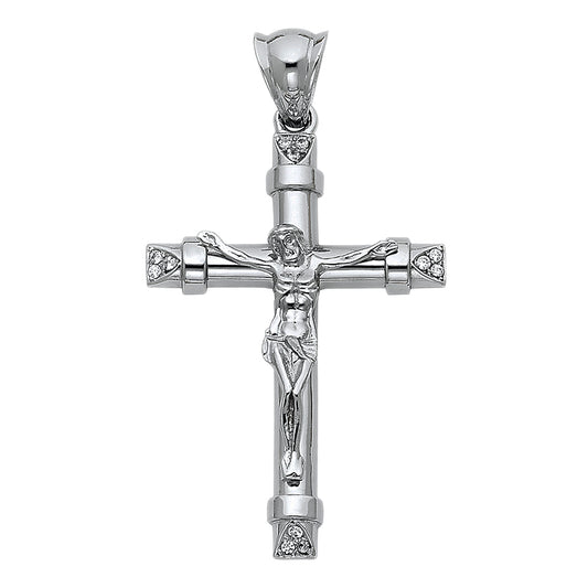 14K White Gold CZ Crucifix Pendant aprox 1 3/4" tall