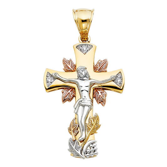 14K Tri-Color Gold CZ Crucifix Pendant aprox 1 3/4" tall