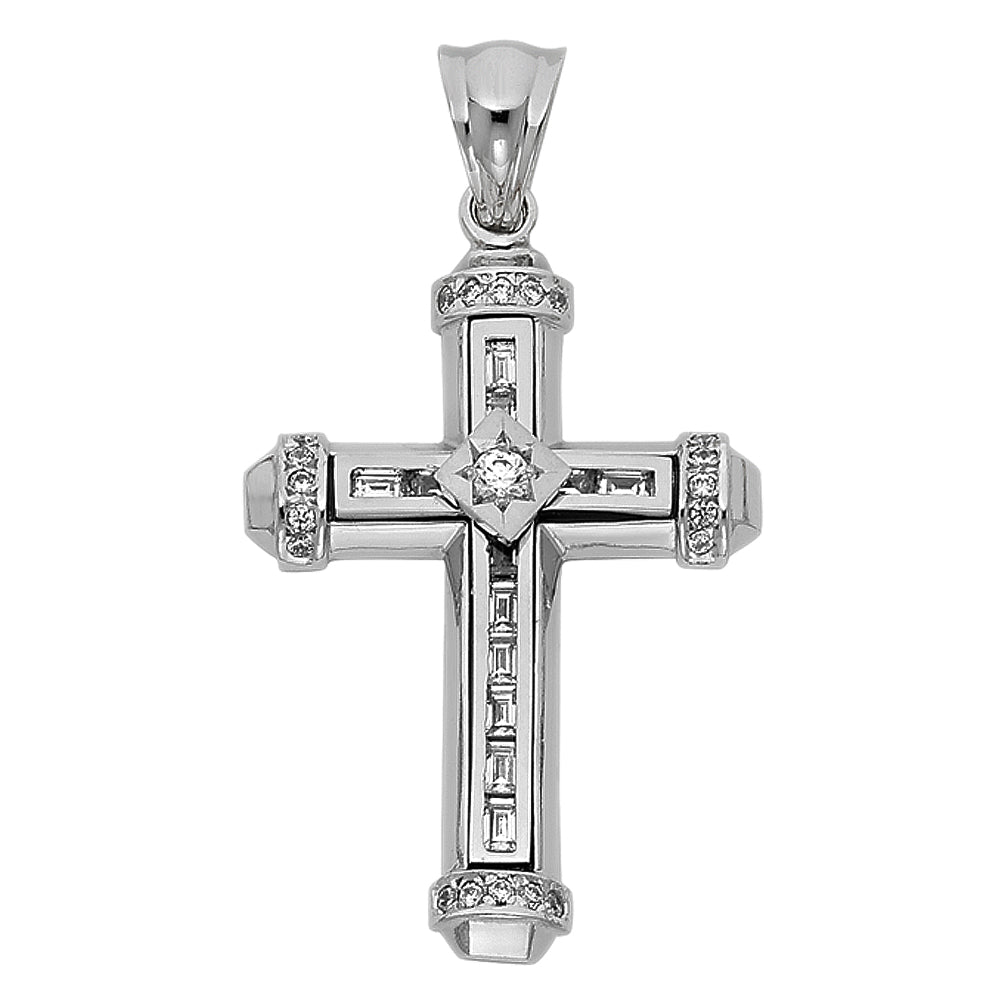 14K White Gold CZ Cross Pendant aprox 1 1/2" tall