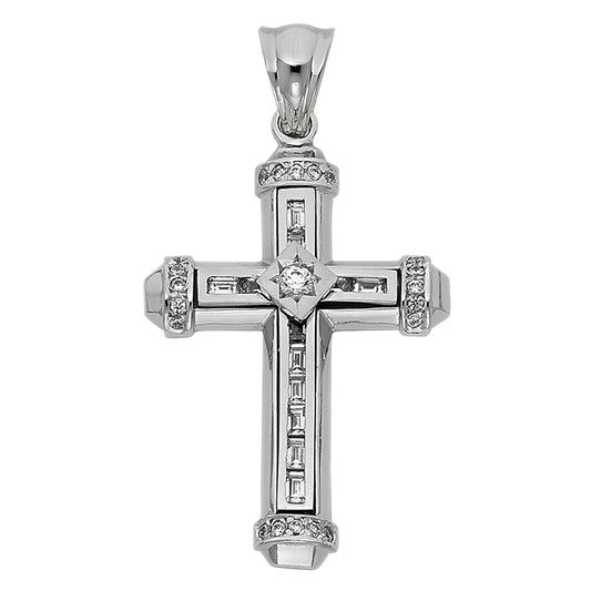 14K White Gold CZ Cross Pendant aprox 1 1/2" tall