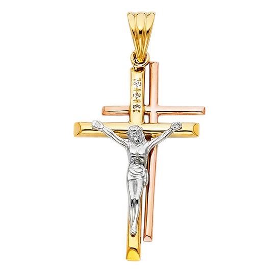 14K Tri-Color Gold CZ Crucifix Pendant aprox 1 1/2" tall