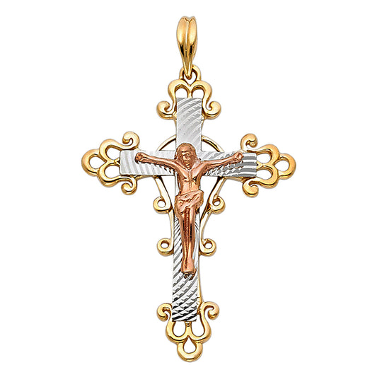 14K Tri-Color Gold Crucifix Pendant 1 1/2" tall