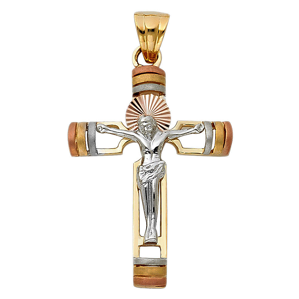 14K Tri-Color Gold Crucifix Pendant aprox 1 1/4" tall