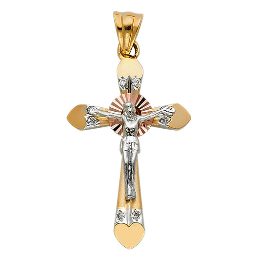 14K Tri-Color Gold CZ Crucifix Pendant aprox 1 1/4" tall