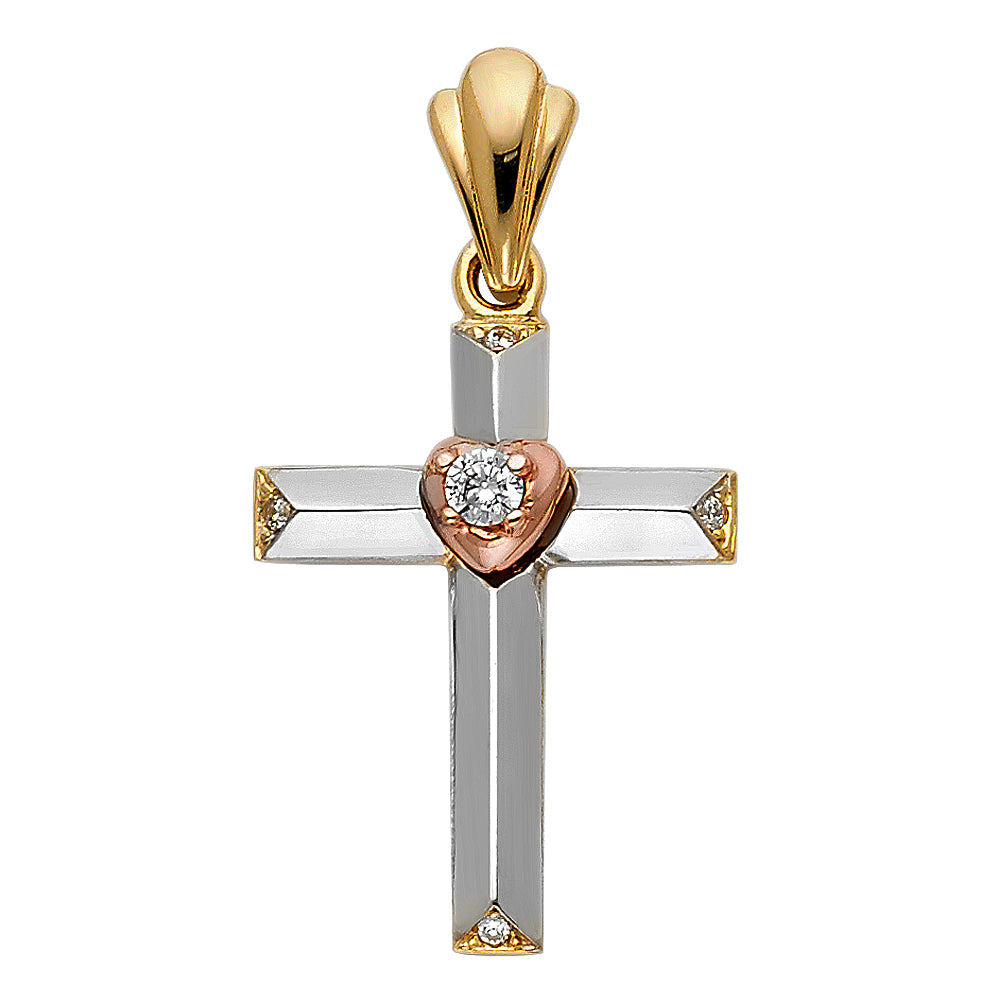 14K Tri-Color Gold CZ Cross Pendant aprox 1" tall