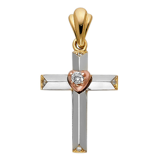 14K Tri-Color Gold CZ Cross Pendant aprox 1" tall
